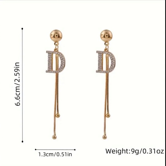 Luxurious Inspired Letter D 14K Gold Plated Long Drop Chain Earrings - Picture 8 of 9